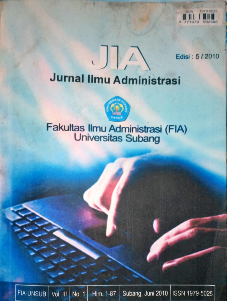 					View Vol. 3 No. 1 (2010): JIA FAKULTAS ILMU ADMINISTRASI (FIA) UNSUB
				