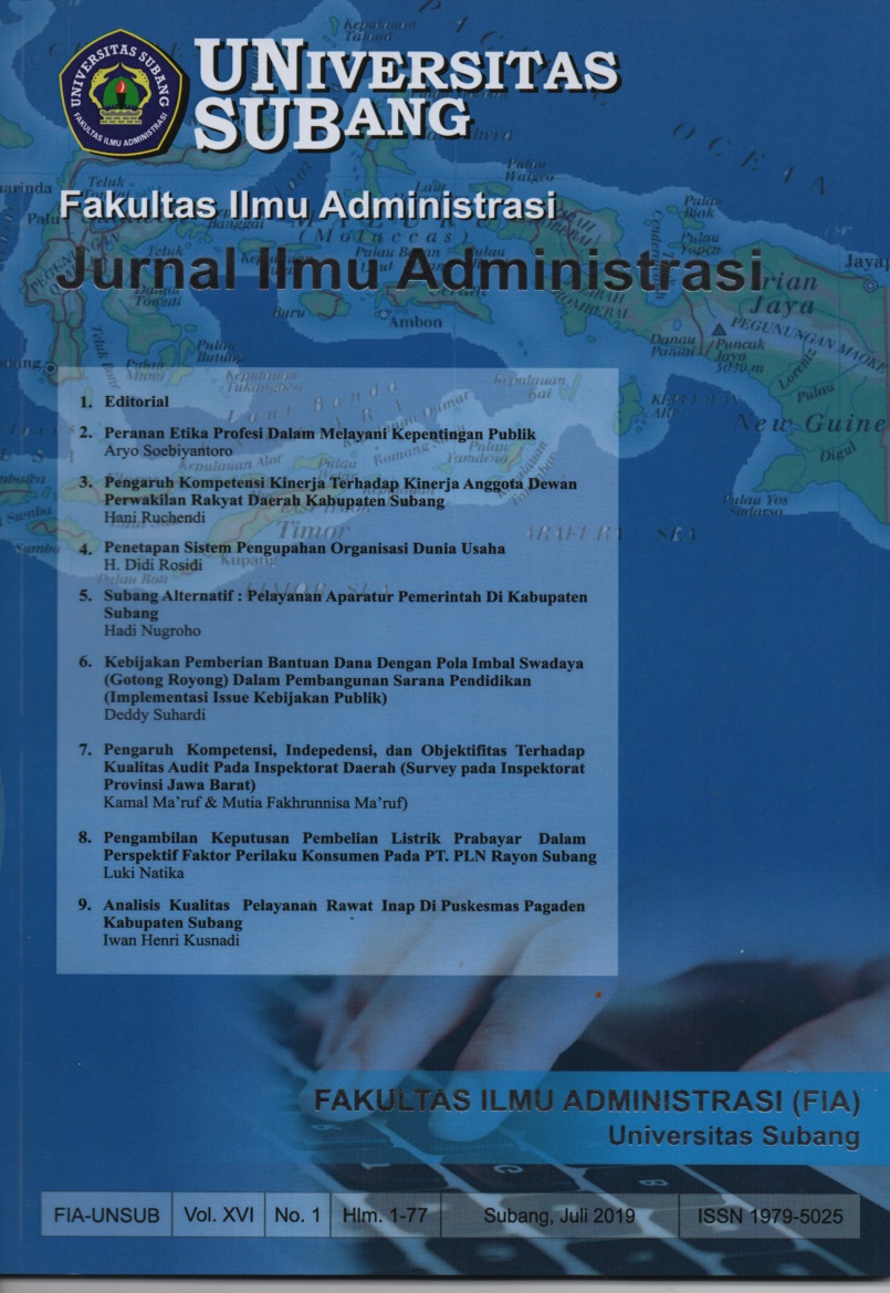 					View Vol. 16 No. 1 (2019): JIA : JURNAL ILMU ADMINISTRASI
				
